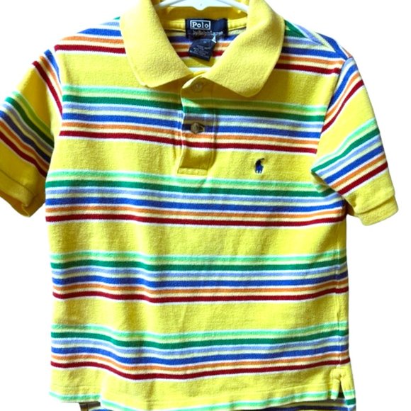 Vintage BOYS Polo Shirt Size 5 Short Sleeve Bright Stripes - Picture 1 of 7